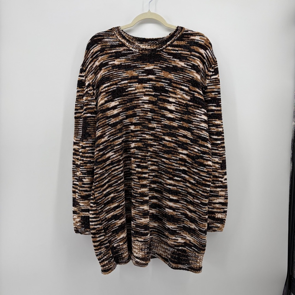Woman Within Womens 1X Brown Space Dye Chenille Tunic Sweater Crew Neck Pullover